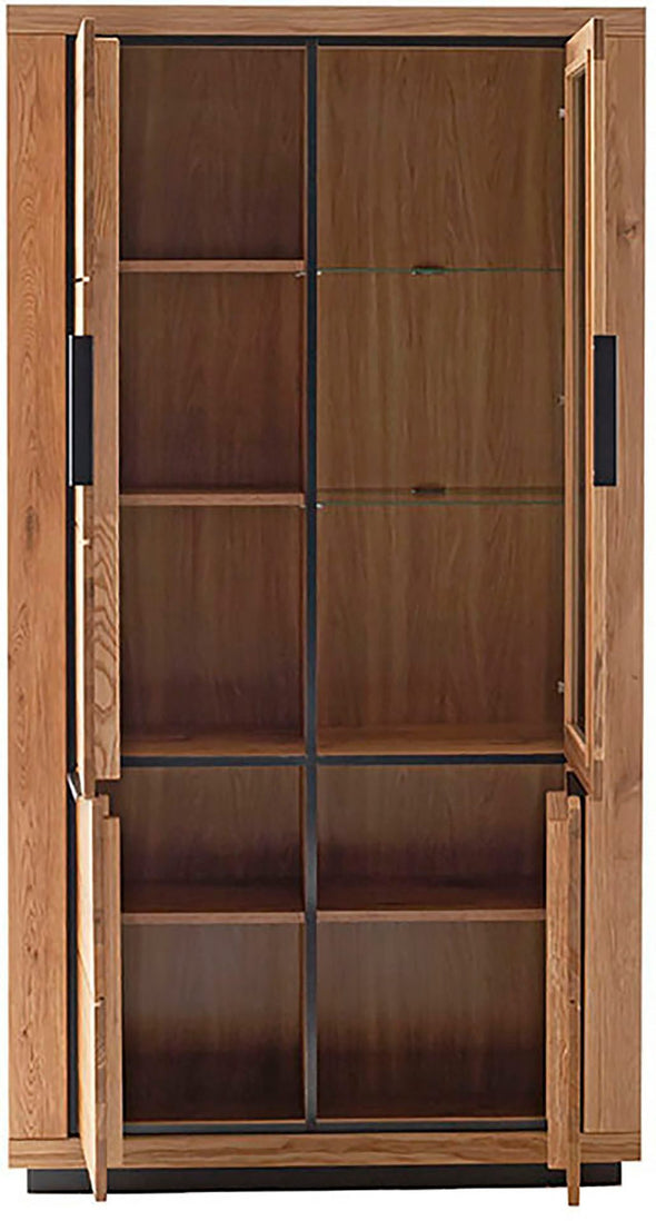Dulap de living cu vitrina Greno cu fronturi din lemn de stejar 107 cm - LunaHome.ro