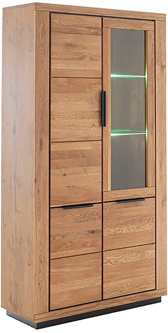 Dulap de living cu vitrina Greno cu fronturi din lemn de stejar 107 cm - LunaHome.ro