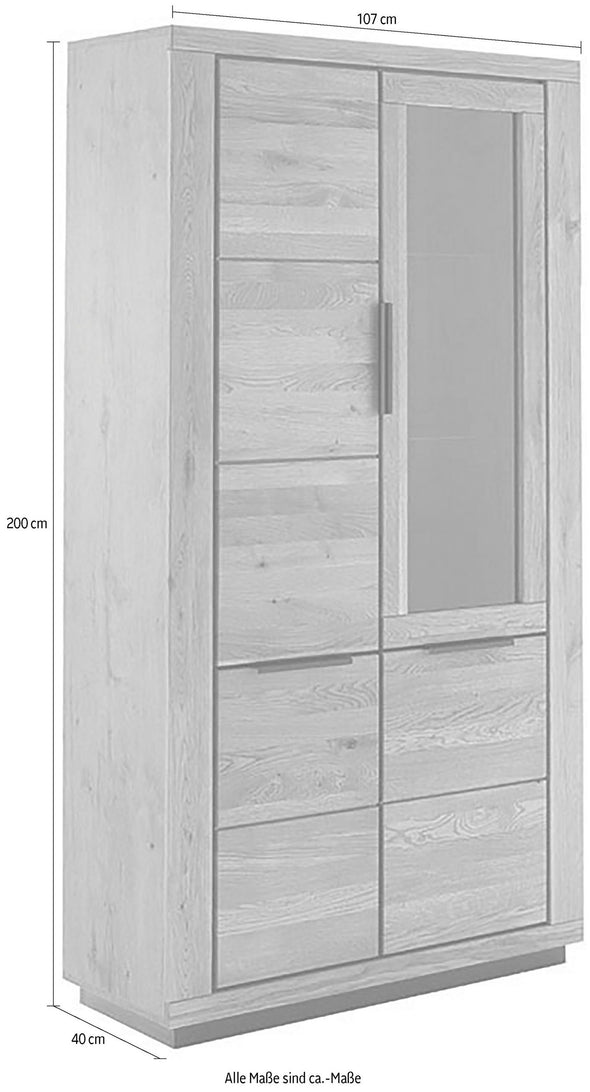 Dulap de living cu vitrina Greno cu fronturi din lemn de stejar 107 cm - LunaHome.ro