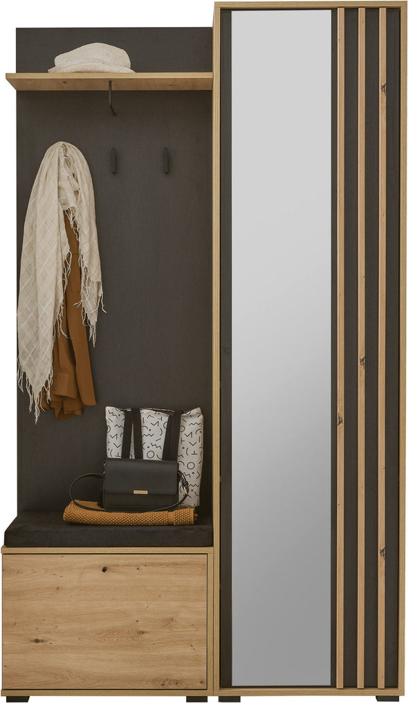 Dulap garderoba compact pentru hol cu bancheta si oglinda 114 cm - LunaHome.ro