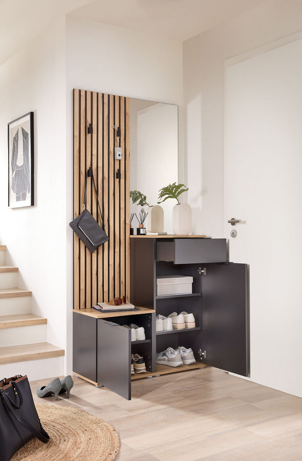 Dulap garderoba de hol Simple cu model riflaj si oglinda 88 cm - LunaHome.ro