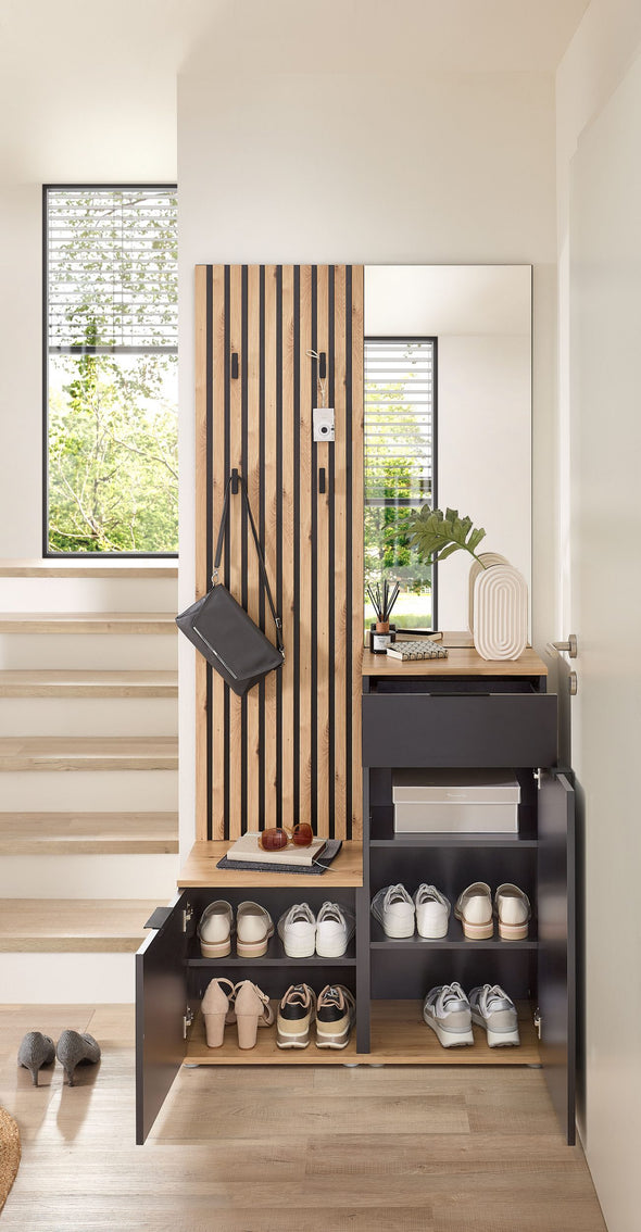 Dulap garderoba de hol Simple cu model riflaj si oglinda 88 cm - LunaHome.ro