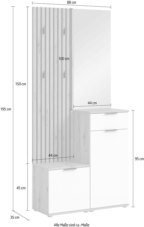 Dulap garderoba de hol Simple cu model riflaj si oglinda 88 cm - LunaHome.ro