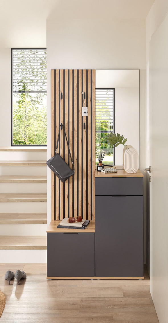 Dulap garderoba de hol Simple cu model riflaj si oglinda 88 cm - LunaHome.ro