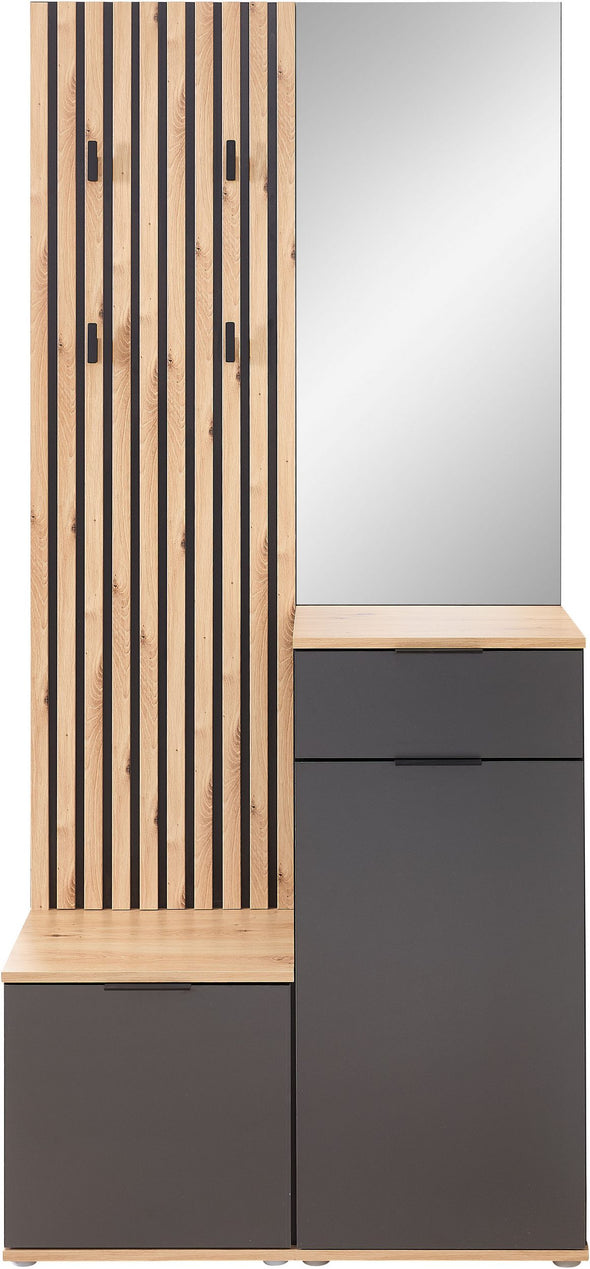 Dulap garderoba de hol Simple cu model riflaj si oglinda 88 cm - LunaHome.ro