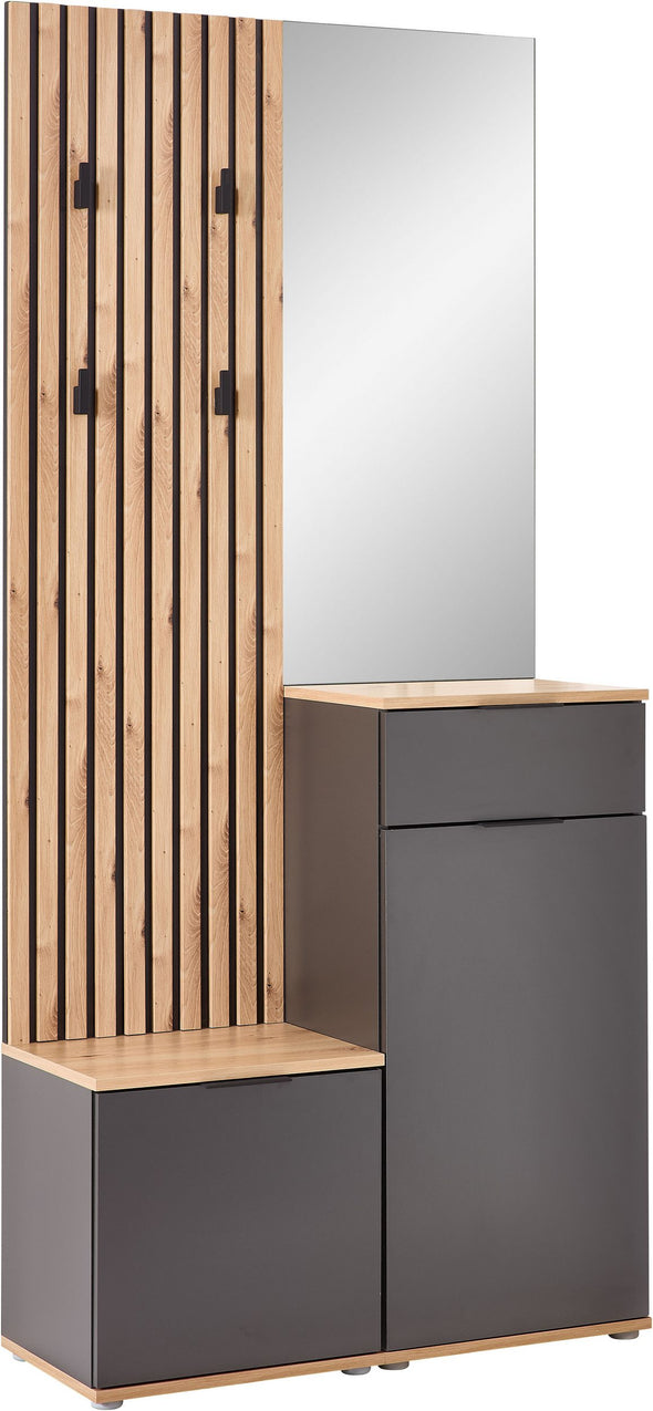 Dulap garderoba de hol Simple cu model riflaj si oglinda 88 cm - LunaHome.ro