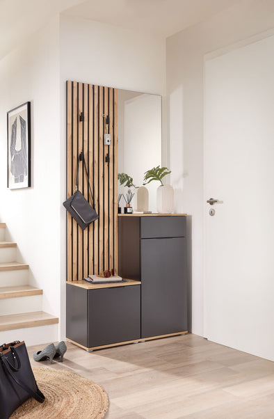 Dulap garderoba de hol Simple cu model riflaj si oglinda 88 cm - LunaHome.ro