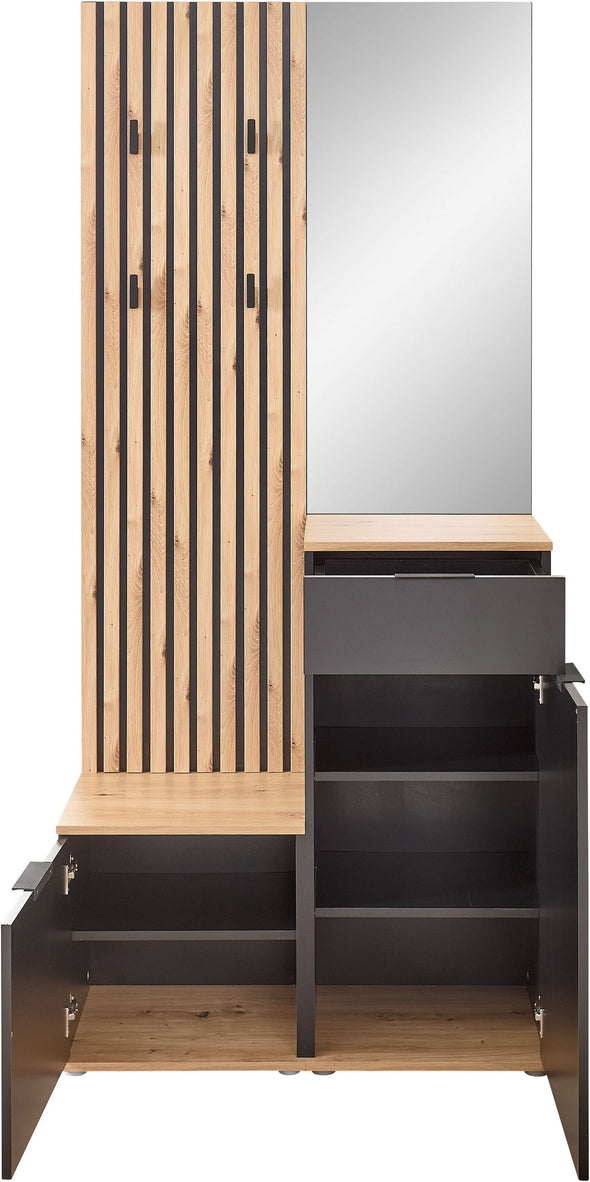 Dulap garderoba de hol Simple cu model riflaj si oglinda 88 cm - LunaHome.ro