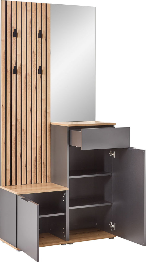 Dulap garderoba de hol Simple cu model riflaj si oglinda 88 cm - LunaHome.ro