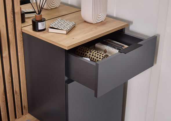Dulap garderoba de hol Simple cu model riflaj si oglinda 88 cm - LunaHome.ro