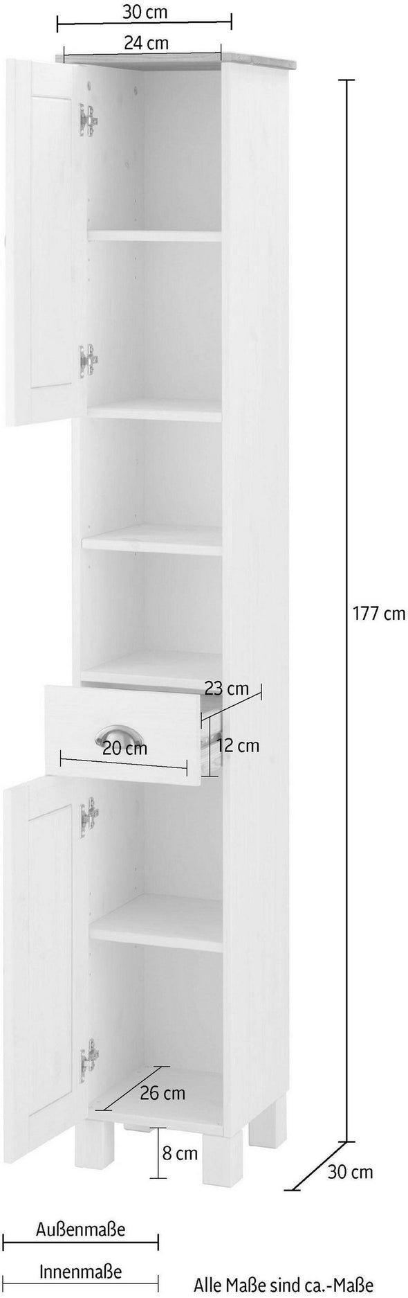 Dulap inalt Oslo din lemn de pin alb, 30 cm latime - LunaHome.ro