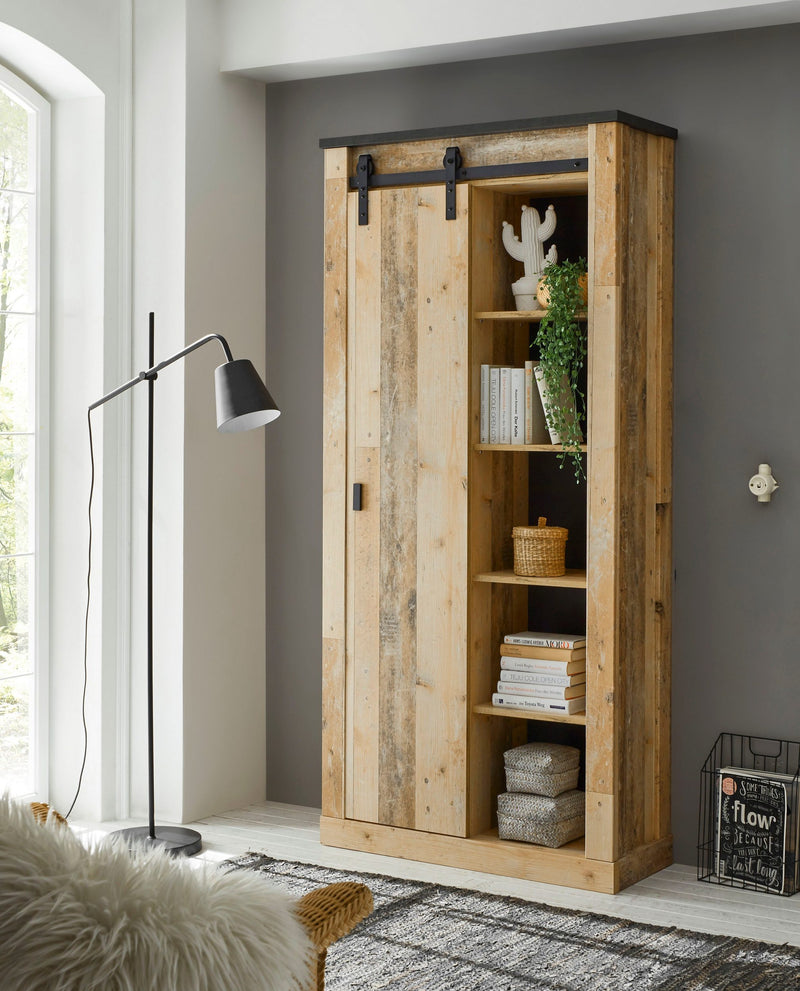 Dulap inalt Sherwood cu aspect de lemn, industrial 93 cm latime - LunaHome.ro