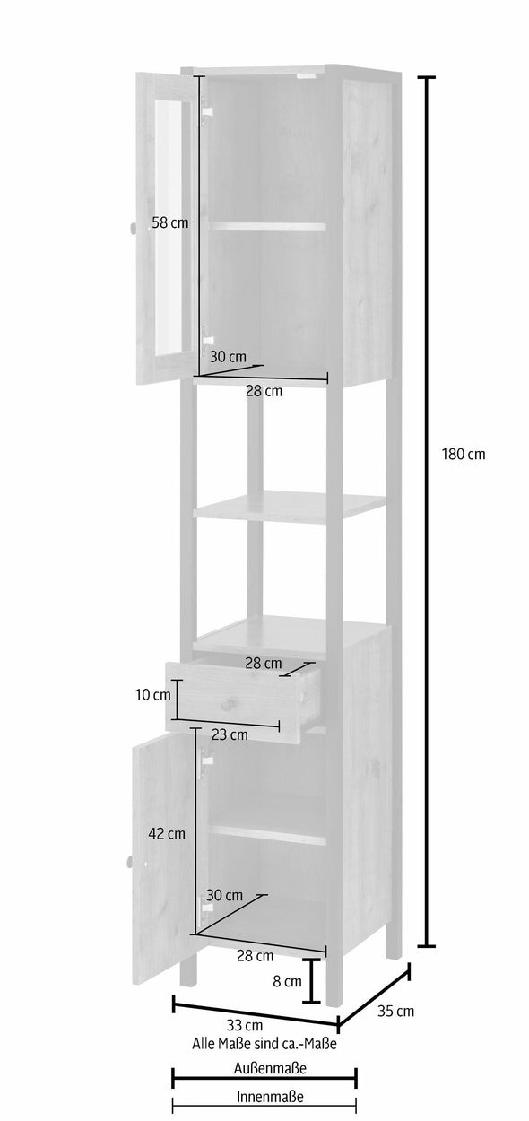 Dulap inalt cu vitrina Chris, gri beton, 33 cm lățime