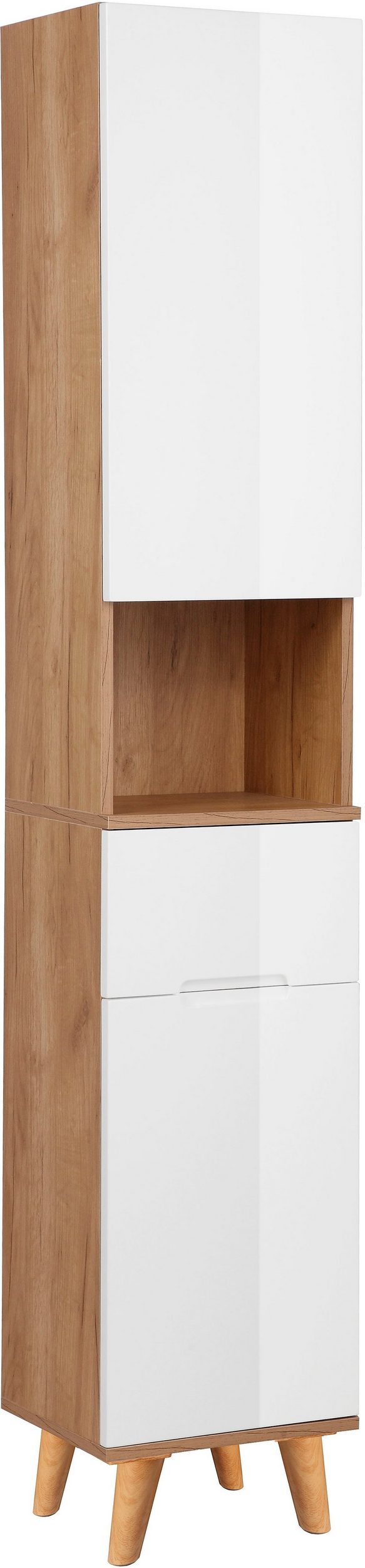 Dulap înalt de baie Lund Design cu usi albe, 35 cm lățime - LunaHome.ro