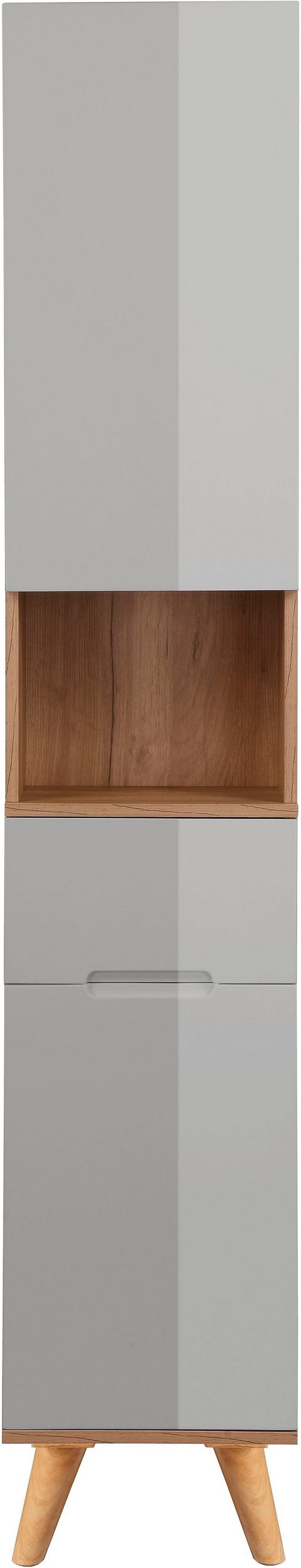 Dulap înalt de baie Lund Design cu usi gri, 35 cm lățime - LunaHome.ro