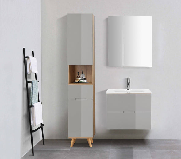 Dulap înalt de baie Lund Design cu usi gri, 35 cm lățime - LunaHome.ro