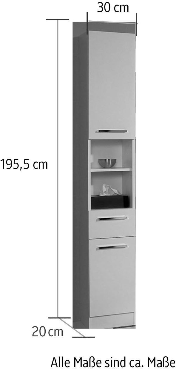 Dulap înalt de baie Quickset 335 alb mat, 30 cm lățime - LunaHome.ro