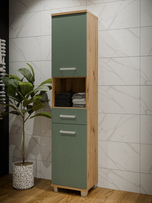 Dulap înalt de baie Veris cu fronturi verde salvie 40 cm - LunaHome.ro
