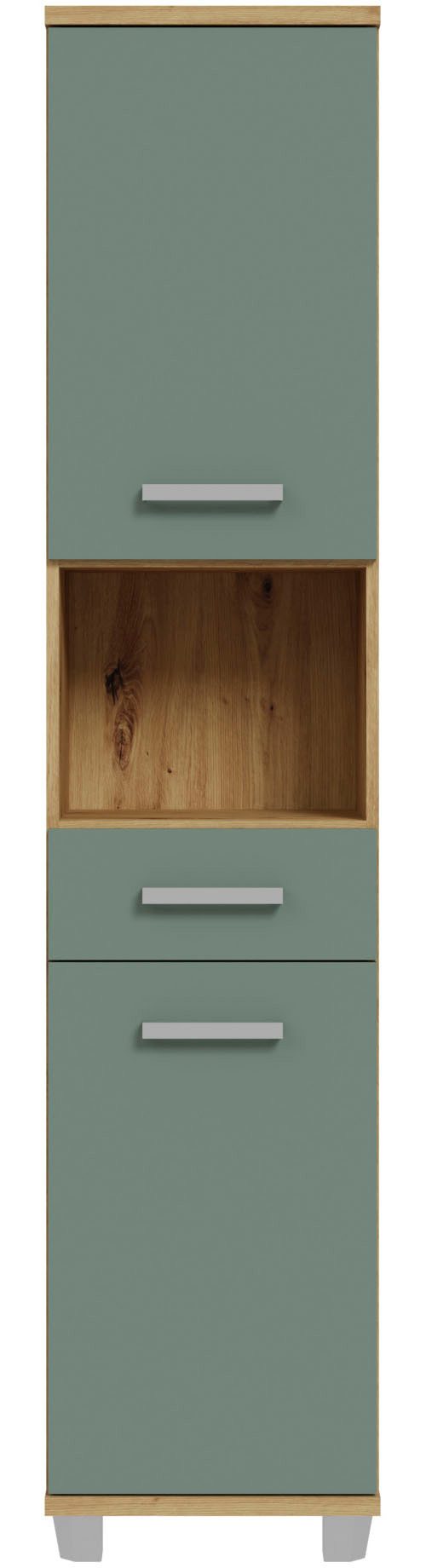 Dulap înalt de baie Veris cu fronturi verde salvie 40 cm - LunaHome.ro