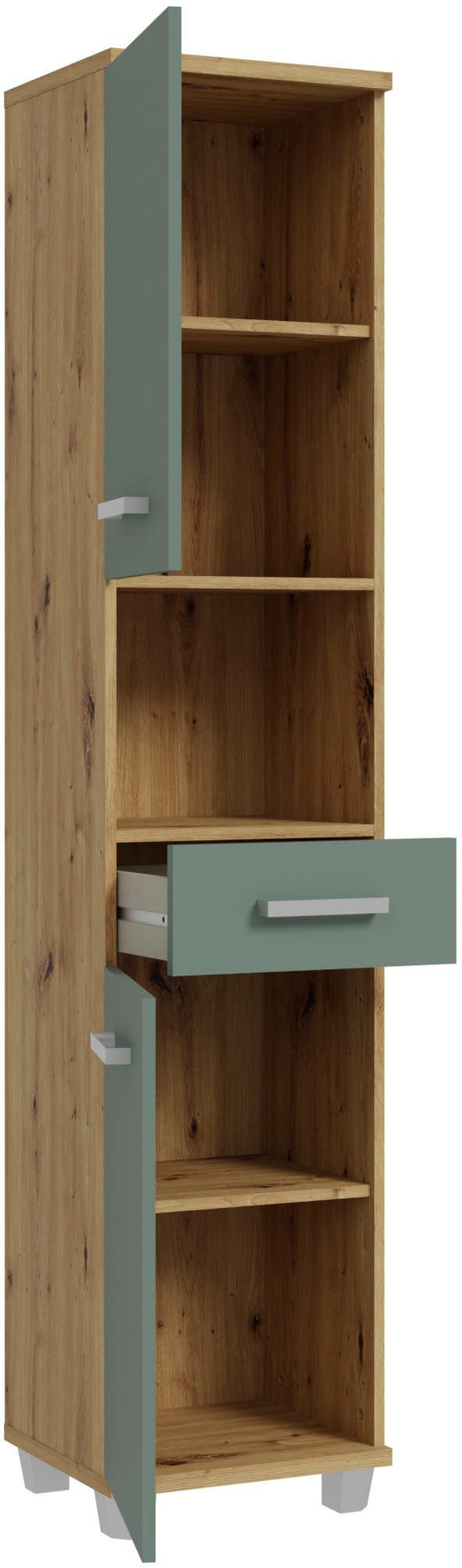 Dulap înalt de baie Veris cu fronturi verde salvie 40 cm - LunaHome.ro
