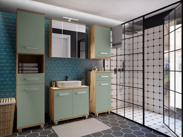 Dulap înalt de baie Veris cu fronturi verde salvie 40 cm - LunaHome.ro