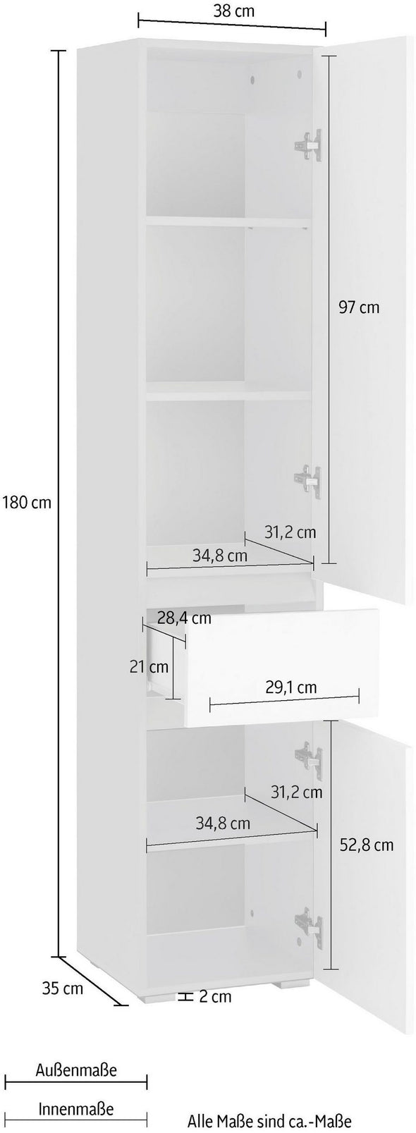 Dulap inalt de baie Wisla cu model riflaj cu 2 uși și 1 sertar 38 cm - LunaHome.ro