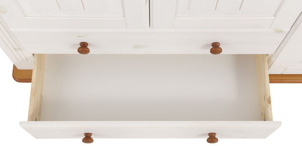Dulap midi Adele din lemn de pin alb rustic 130 cm lățime - LunaHome.ro