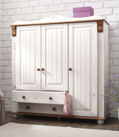 Dulap midi Adele din lemn de pin alb rustic 130 cm lățime - LunaHome.ro
