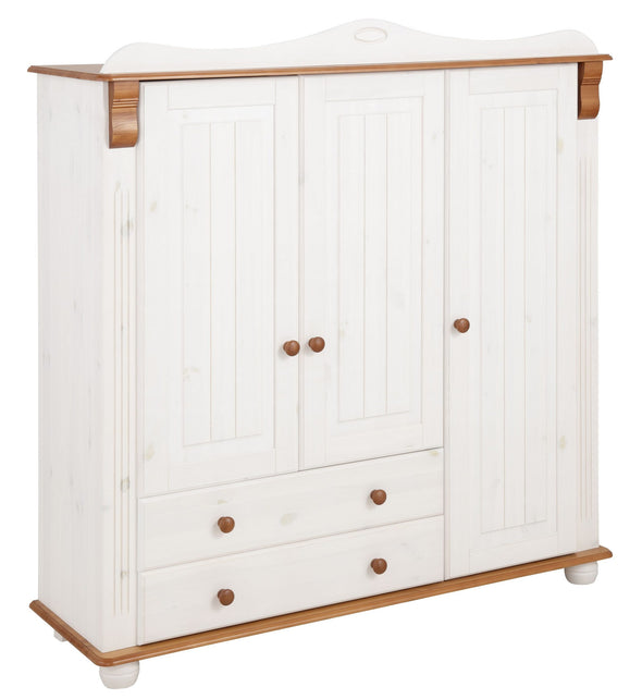 Dulap midi Adele din lemn de pin alb rustic 130 cm lățime - LunaHome.ro