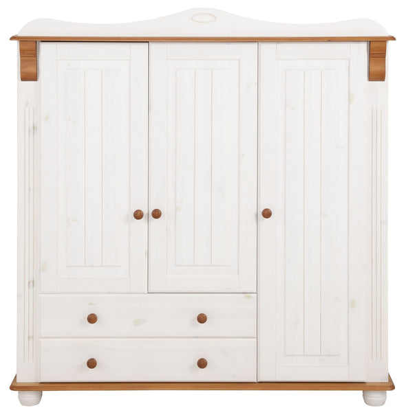 Dulap midi Adele din lemn de pin alb rustic 130 cm lățime - LunaHome.ro