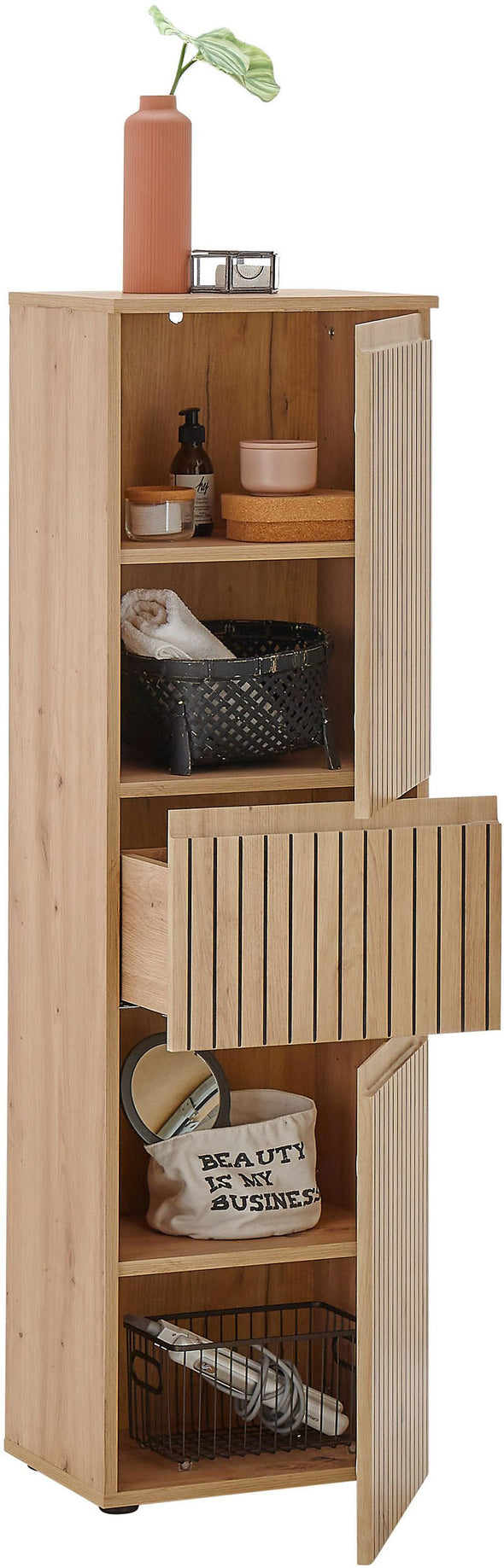 Dulap midi Austin cu model riflaj stejar 40 cm lățime - LunaHome.ro