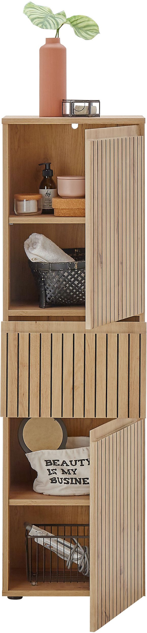 Dulap midi Austin cu model riflaj stejar 40 cm lățime - LunaHome.ro