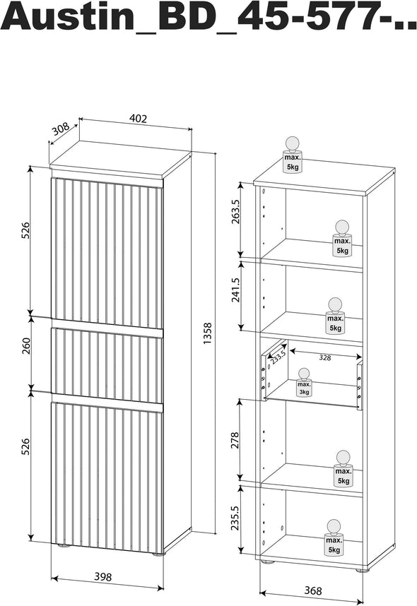 Dulap midi Austin cu model riflaj stejar 40 cm lățime - LunaHome.ro