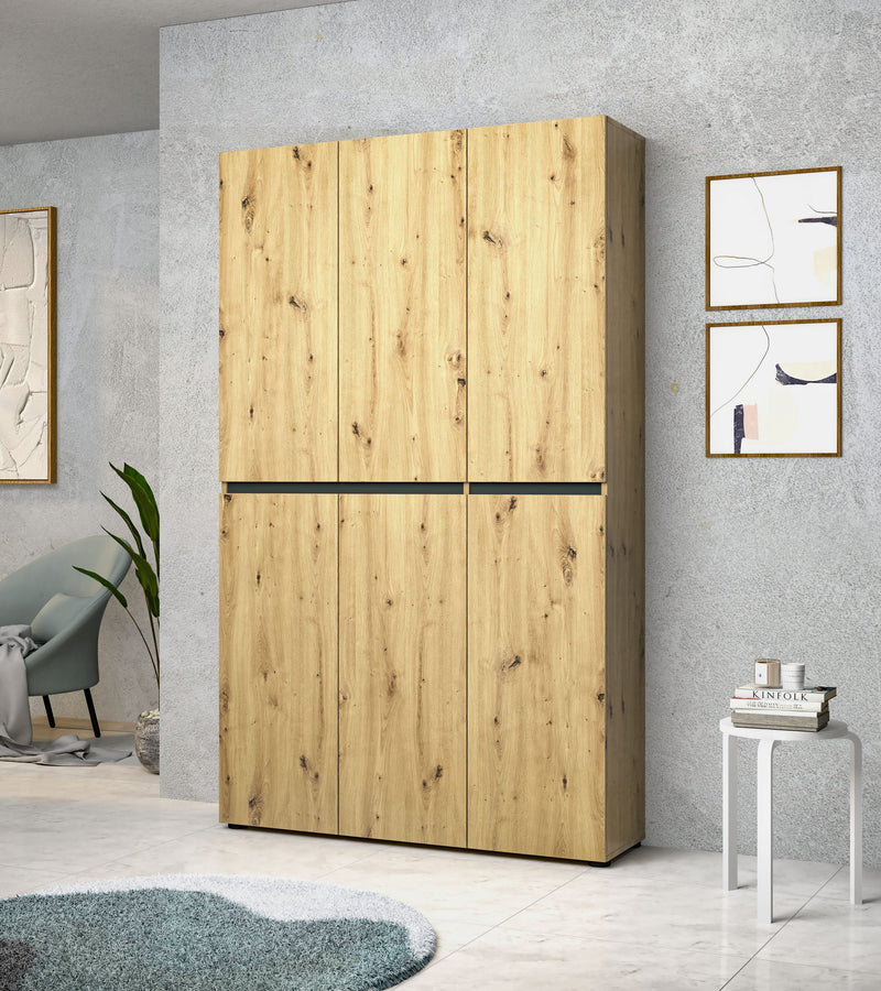 Dulap pantofi KITALY Mister cu 6 usi culoare stejar artisan 120 cm lățime - LunaHome.ro