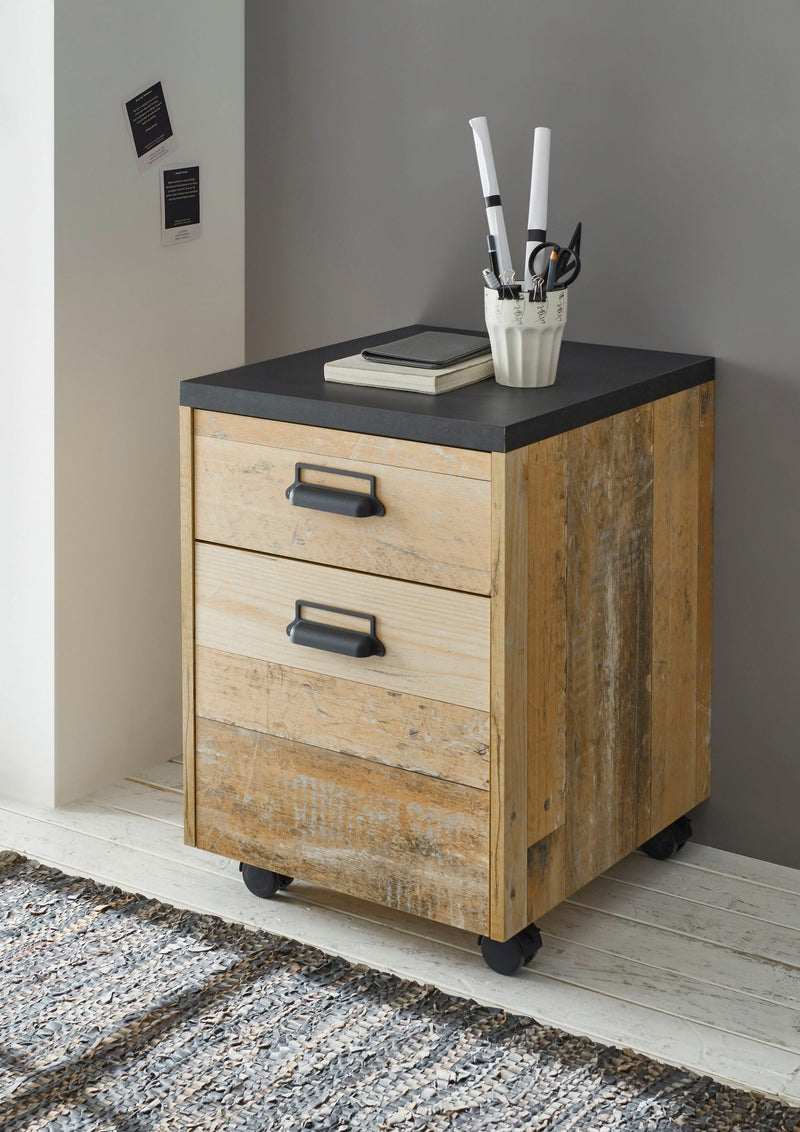 Dulap rollbox Sherwood cu roți, aspect de lemn antichizat, 47 cm latime - LunaHome.ro