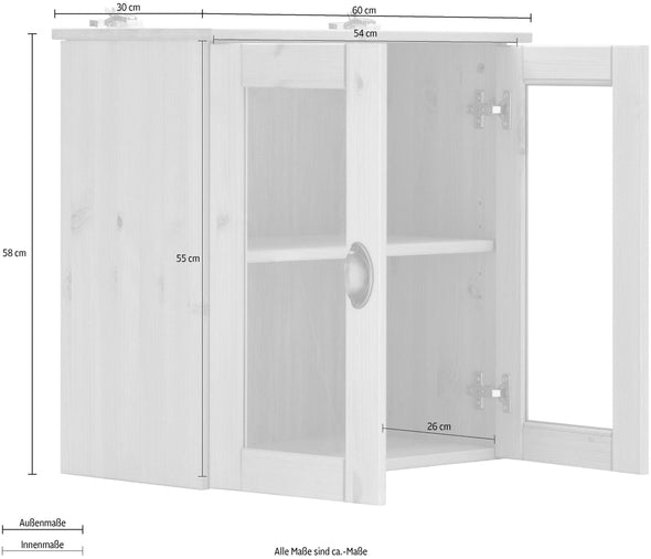 Dulap suspendat Oslo din lemn de pin cu 2 usi, 60 cm latime