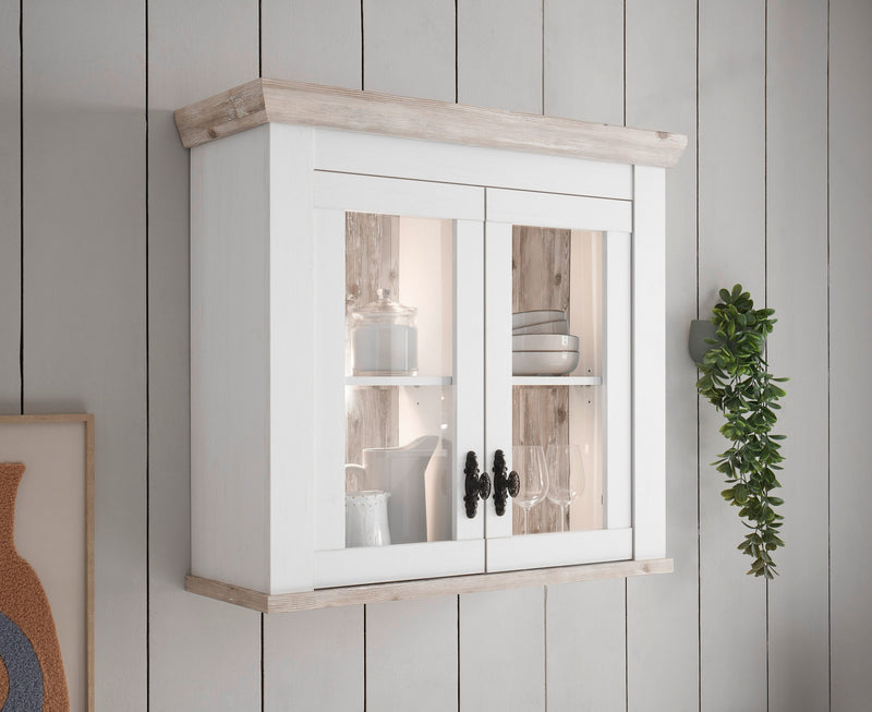 Dulap suspendat cu vitrină Florenz cu aspect de lemn 92 cm - LunaHome.ro