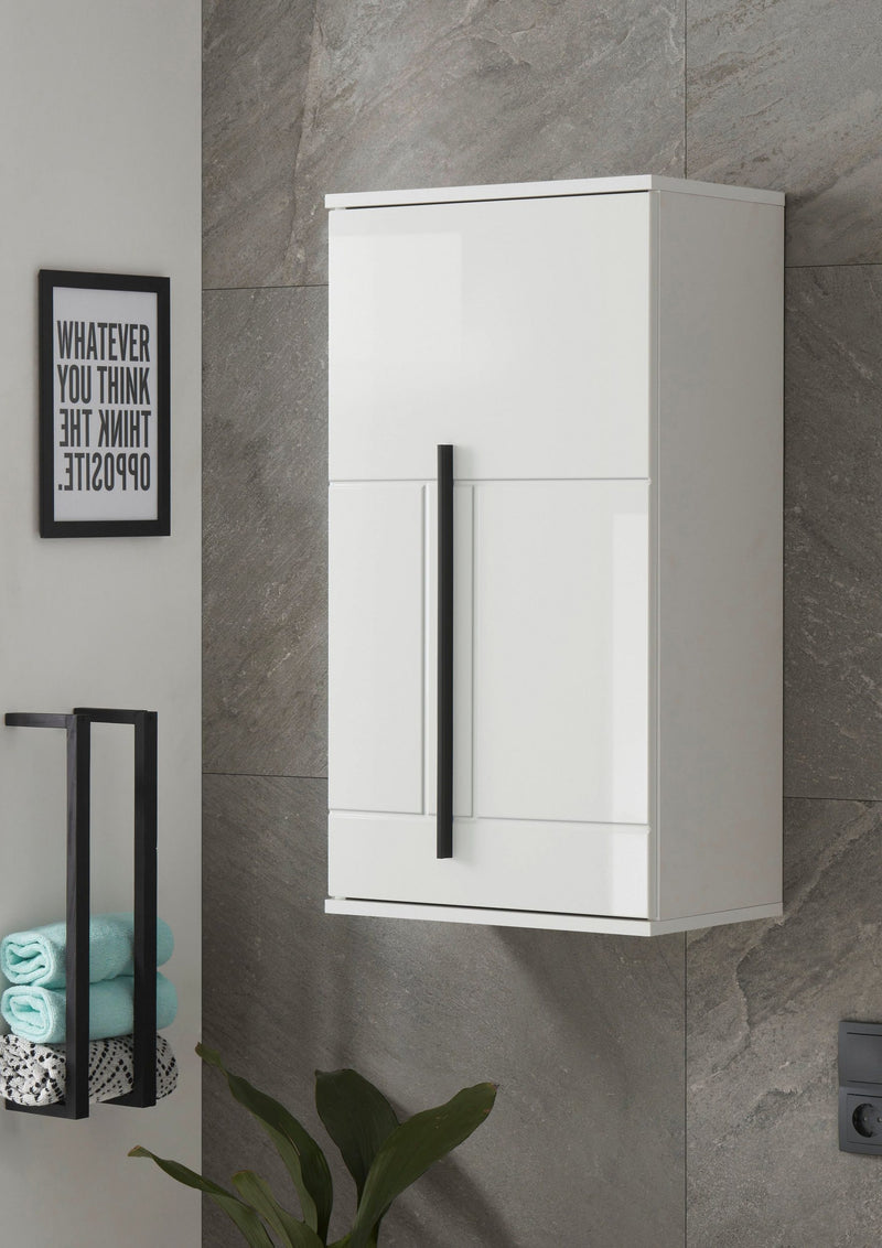 Dulap suspendat de baie »Panarea« din Mdf alb lucios cu maner decorativ - LunaHome.ro