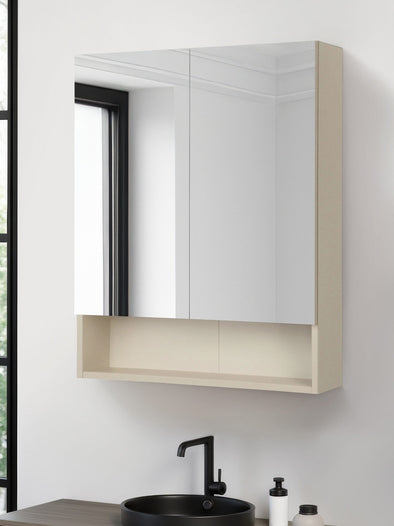 Dulap suspendat de baie crem cu 2 uși cu oglindă 60 cm