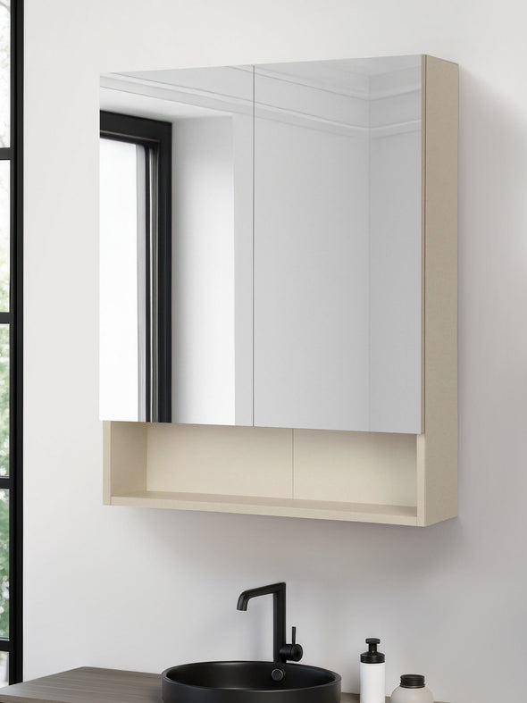 Dulap suspendat de baie crem cu 2 uși cu oglindă 60 cm
