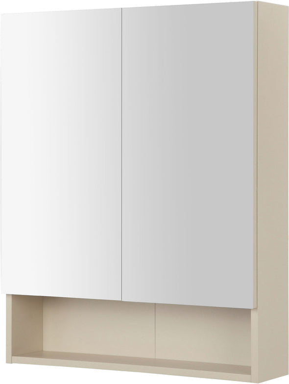 Dulap suspendat de baie crem cu 2 uși cu oglindă 60 cm