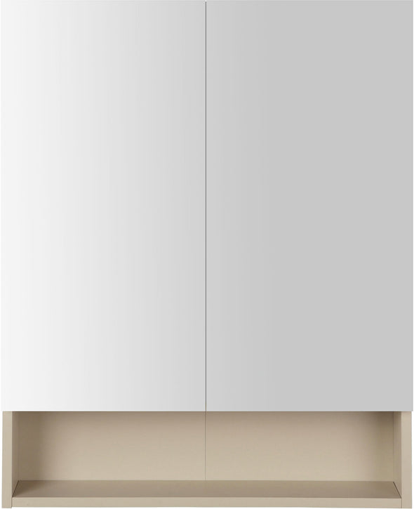 Dulap suspendat de baie crem cu 2 uși cu oglindă 60 cm