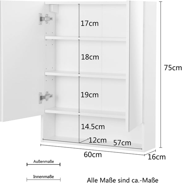 Dulap suspendat de baie crem cu 2 uși cu oglindă 60 cm