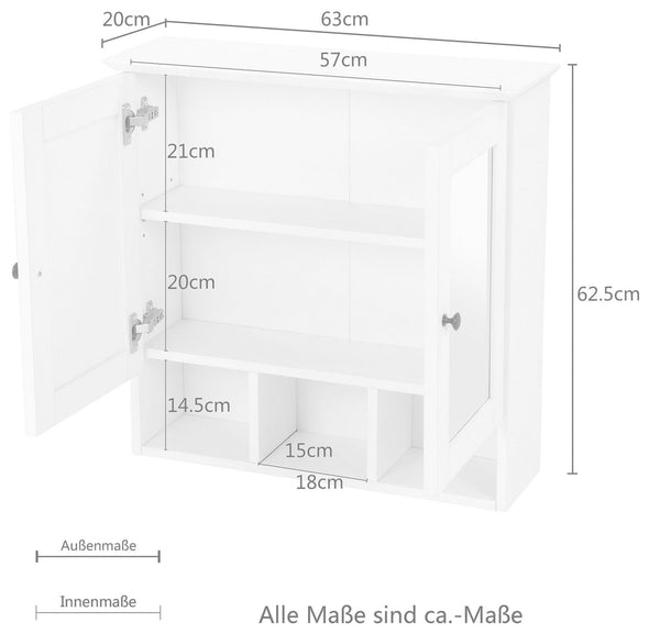 Dulap suspendat pentru baie Aalborg cu oglinda, 63 cm lățime - LunaHome.ro