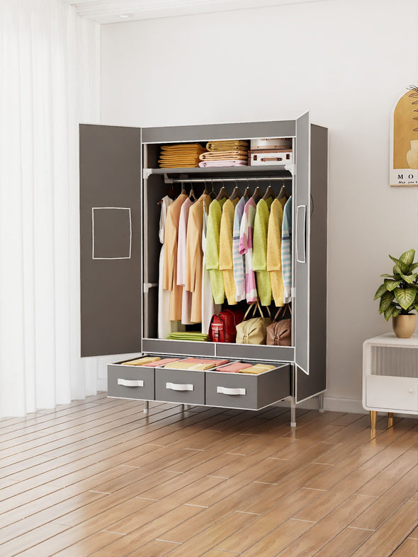Dulap textil cu schelet metalic Stockholm gri 90 cm lățime - LunaHome.ro