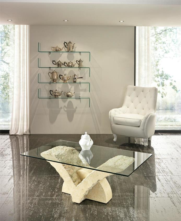 Masuta de cafea Papillon din travertin si sticla, 123 cm - LunaHome.ro