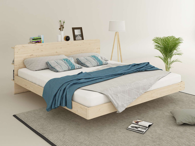 Floating bed Amaliah pat plutitor din lemn de pin natur 180x200 cm