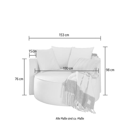 Fotoliu Isalie XXL din boucle pufos crem cu taburet 153 cm