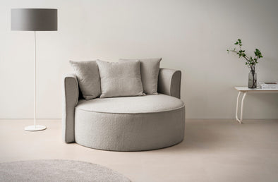 Fotoliu Isalie XXL din boucle pufos gri deschis cu perne 153 cm
