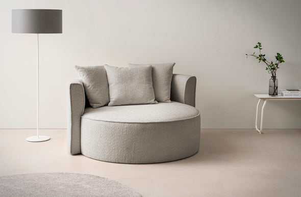 Fotoliu Isalie XXL din boucle pufos gri deschis cu perne 153 cm
